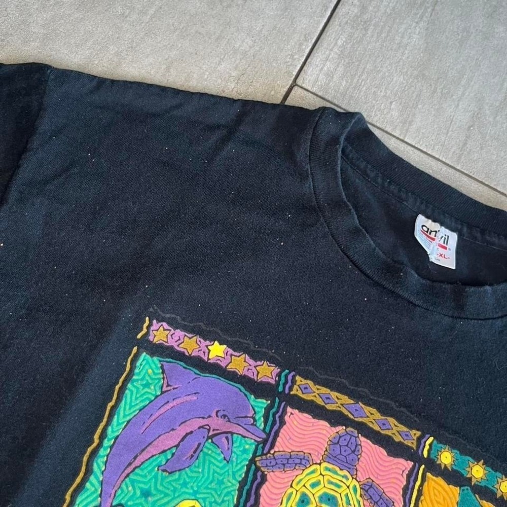Vintage Anvil Hawaii Graphic T Shirt Black Neon Animal Print 22x29 - Picture 6 of 8